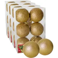 Gerimport Kerstballen - 24x stuks - goud - glitter - 8 cm - kunststof - kerstversiering