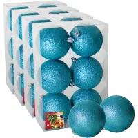 Gerimport 24x stuks kerstballen ijsblauw glitters kunststof diameter 8 cm - Kerstboom versiering