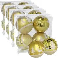 Gerimport 16x stuks gedecoreerde kerstballen goud kunststof diameter 8 cm - Kerstboom versiering