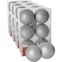 Gerimport 24x stuks kerstballen zilver glitters kunststof diameter 4 cm - Kerstboom versiering