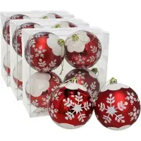 Gerimport 12x stuks gedecoreerde kerstballen rood kunststof diameter 8 cm - Kerstboom versiering