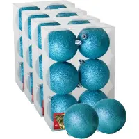 Gerimport 24x stuks kerstballen ijsblauw glitters kunststof diameter 4 cm - Kerstboom versiering