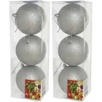 Gerimport Grote kerstballen - 12x st - zilver - glitter - 10 cm - kunststof - kerstversiering