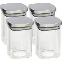 Gerimport Voorraadpot 1400 ml glas - 4x - RVS deksel - luchtdicht - vaatwasserbestendig