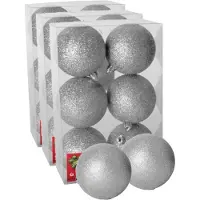 Gerimport Kerstballen - 18x - zilver - kunststof - glitters - D8 cm - kerstversiering