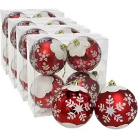 Gerimport 16x stuks gedecoreerde kerstballen rood kunststof diameter 8 cm - Kerstboom versiering