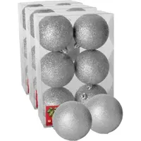 Gerimport 18x stuks kerstballen zilver glitters kunststof diameter 4 cm - Kerstboom versiering