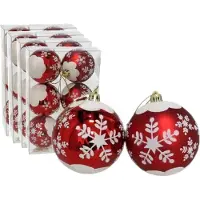 Gerimport 24x stuks gedecoreerde kerstballen rood kunststof diameter 6 cm - Kerstboom versiering