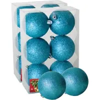 Gerimport 12x stuks kerstballen ijsblauw glitters kunststof diameter 4 cm - Kerstboom versiering