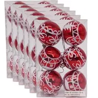 Gerimport 36x stuks gedecoreerde kerstballen rood kunststof diameter 6 cm - Kerstboom versiering