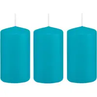 Trend Candles Cilinderkaars/stompkaars - 4x - turquoise - 5 x 10 cm - 23 branduren - met brandvertragende folie