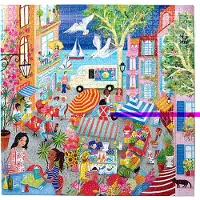 Eeboo : Piece and Love Marketplace in Frankrijk 1000 stukjes vierkante puzzel voor volwassenen, 23 x 23" indien voltooid Stevige puzzelstukjes v