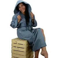 Artg Robezz - Wafelbadjas met Capuchon - Spijkerstof Blauw - Jeans Blue - Katoen - Maat XS