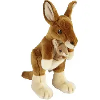 Ravensden Pluche kangoeroe met baby knuffeldier - 28 cm - bruin - Kangoeroes knuffels
