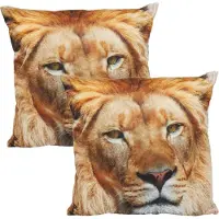 Nature Planet Set van 2x stuks woon sierkussen leeuw foto print 40 x 40 cm - Leeuwprint dieren kussen - Woonaccessoires