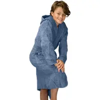 Artg Boyzz & Girlzz Kinder Badjas met Capuchon - Spijkerstof Blauw - Jeans Blue - Maat 128/140