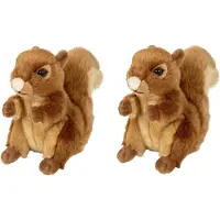 Nature Planet pluche knuffel - Set van 2x stuks - rode eekhoorn - 18 cm - dieren knuffels