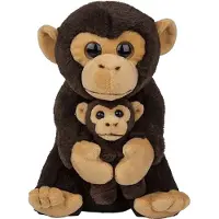 Nature Planet Knuffeldier Chimpansee - pluche apen mama met kind - knuffels - 22 cm - bosdieren