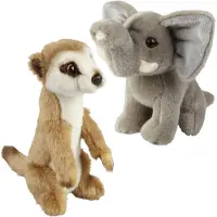 Ravensden - Knuffeldieren set olifant en stokstaartje pluche knuffels 18 cm