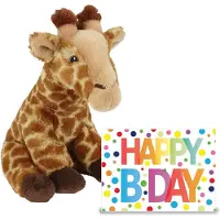 Ravensden - Verjaardag cadeau giraffe 23 cm met Happy Birthday wenskaart