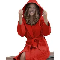 Artg Robezz - Wafelbadjas met Capuchon - 100% Katoen - Rood - Fire Red - Maat L/XL