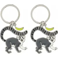 Nature Planet Metalen sleutelhanger van een ringstaart maki aap - 2x stuks - 5 cm - Dieren cadeau artikelen - Kinderen