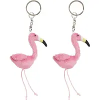 Nature Planet Flamingo vogel sleutelhanger - 4x - pluche knuffeltjes - roze - 6 cm