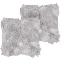 Beliani Decoratieve kussens, Sierkussen bontlook lichtgrijs 42 x 42 cm Set van 2 LUBHA (42 x 42 cm)