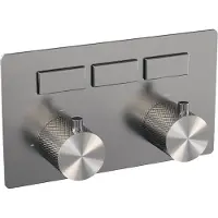 Brauer Brushed Carving 3-weg inbouwthermostaat met drukknoppen met in- en afbouwdelen RVS geborsteld PVD
