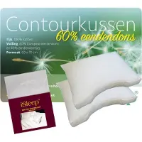 ISleep Contourkussen Set (2 Kussens + 2 Moltonslopen) - 60% Dons - 60x70 cm - Wit