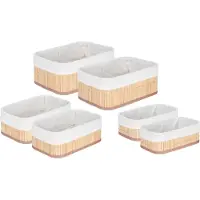 Kipit Badkamer/Toilet ruimte opbergmandjes - bamboe/stof wit - set 6x stuks - verschillende formaten