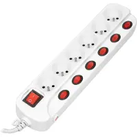 ORNO Multiswitch stekkerdoos - Verdeeldoos 6-voudig - overbelastingsbeveiliging - Verlengsnoer met 1.5 meter kabellengte - Penaarde - Wit