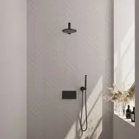 Brauer Black Edition thermostatische inbouw regendouche met staafhanddouche, rechte muurarm en hoofddouche 20cm set 49 zwart mat