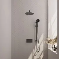 Brauer Gunmetal Edition thermostatische inbouw regendouche met 3 standen handdouche, rechte muurarm, glijstang en hoofddouche 30cm set 68 gunmetal geborsteld PVD