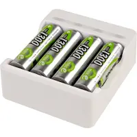 Ansmann Basic IV USB batterijlader + oplaadbare AA batterijen (4 stuks, 1300 mAh)