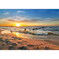 Consalnet Vliesbehang - Fotobehang - Strand - Zee - Golven - Zand - Zonsondergang - 254x416 cm (Hoogte x Lengte)