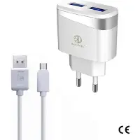 Rico Vitello Oplader , thuislader 2,4A en kabel 1 meter wit, Micro USB kabel, travel charger , CE certificate