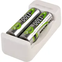Ansmann Basic II Batterijlader + oplaadbare AA Ni-MH batterijen (2 stuks, 1300 mAh)