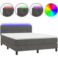 vidaXL Boxspringbed met matras en LED-verlichting, donkergrijs, 140x200 cm, fluweel