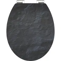 Schutte WC-Bril 80535 BLACK STONE - High Gloss - MDF-Hout - Soft Close - Verchroomde Scharnieren - Belastbaar tot 175 kg - Decor - 1-zijdige Print