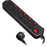ORNO Multistopcontactstrip, 6 stopcontacten 2P + Z, kabel 3x1,0mm? lengte 1,5m. Thermische schakelaar