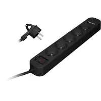 Virone Stekkerdoos - Verdeelstekker 5-voudig - Verdeeldoos met 2 USB laadpoorten 2,4A - Verlichte aan/uit schakelaar - Overspanningsbeveiliging - Penaarde