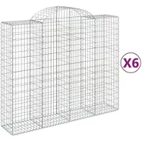 vidaXL Gabionen met boogvorm, 6 stuks, 200x50x160/180 cm, verzinkt staal