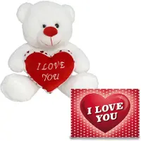 Gerim Pluche knuffel Valentijn I Love You beertje 20cm met hartjes wenskaart - Knuffelberen