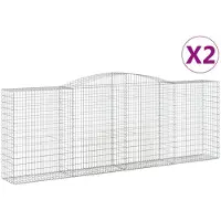 vidaXL Gabionen met boogvorm, 2 stuks, 400x50x140/160 cm, verzinkt staal