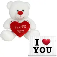 Gerim Pluche knuffel Valentijn I Love You beertje 20cm met hartjes wenskaart - Knuffelberen