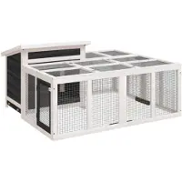 vidaXL Konijnenhok 144x123x67,5 cm massief grenenhout grijs