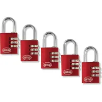 AMIG Hangslot met Cijferslot - Set 5 Stuks - 3 Cijferig - Locker Slot - Beveiliging voor Onderweg - Rood