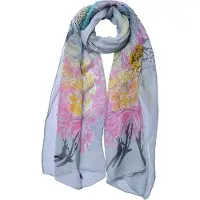 Juleeze Sjaal Dames Print 50x160 cm Grijs Synthetisch Bloemen