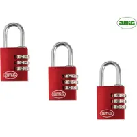 AMIG Hangslot met Cijferslot - Set 3 Stuks - 3 Cijferig - Locker Slot - Beveiliging voor Onderweg - Rood